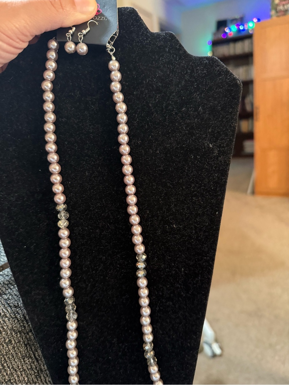 paparazzi Lavender Pearl Strand Necklace with Crystal Accents